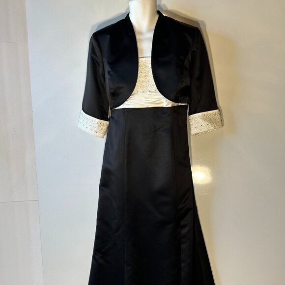 David's Bridal 2pc SZ16 Black & White Satin Lace Beaded Formal Wedding Black Tie - Picture 2 of 12